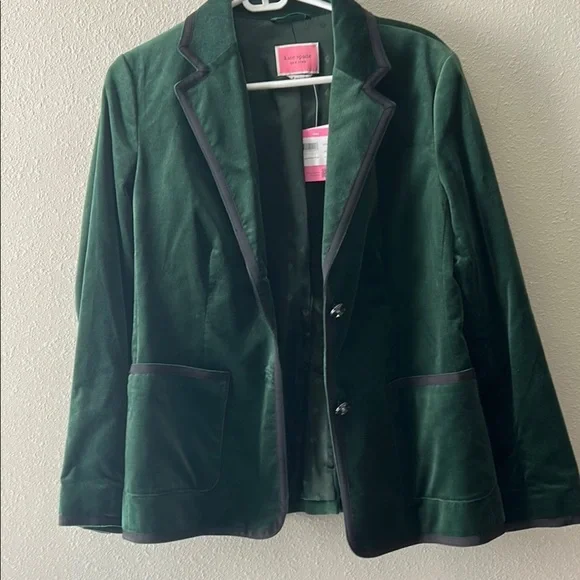 Kate Spade Green Velvet Blazer Classic Suit Jacket - Picture 1 of 11